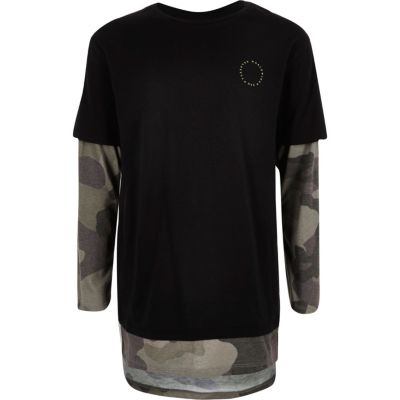 Boys black camo layered T-shirt
